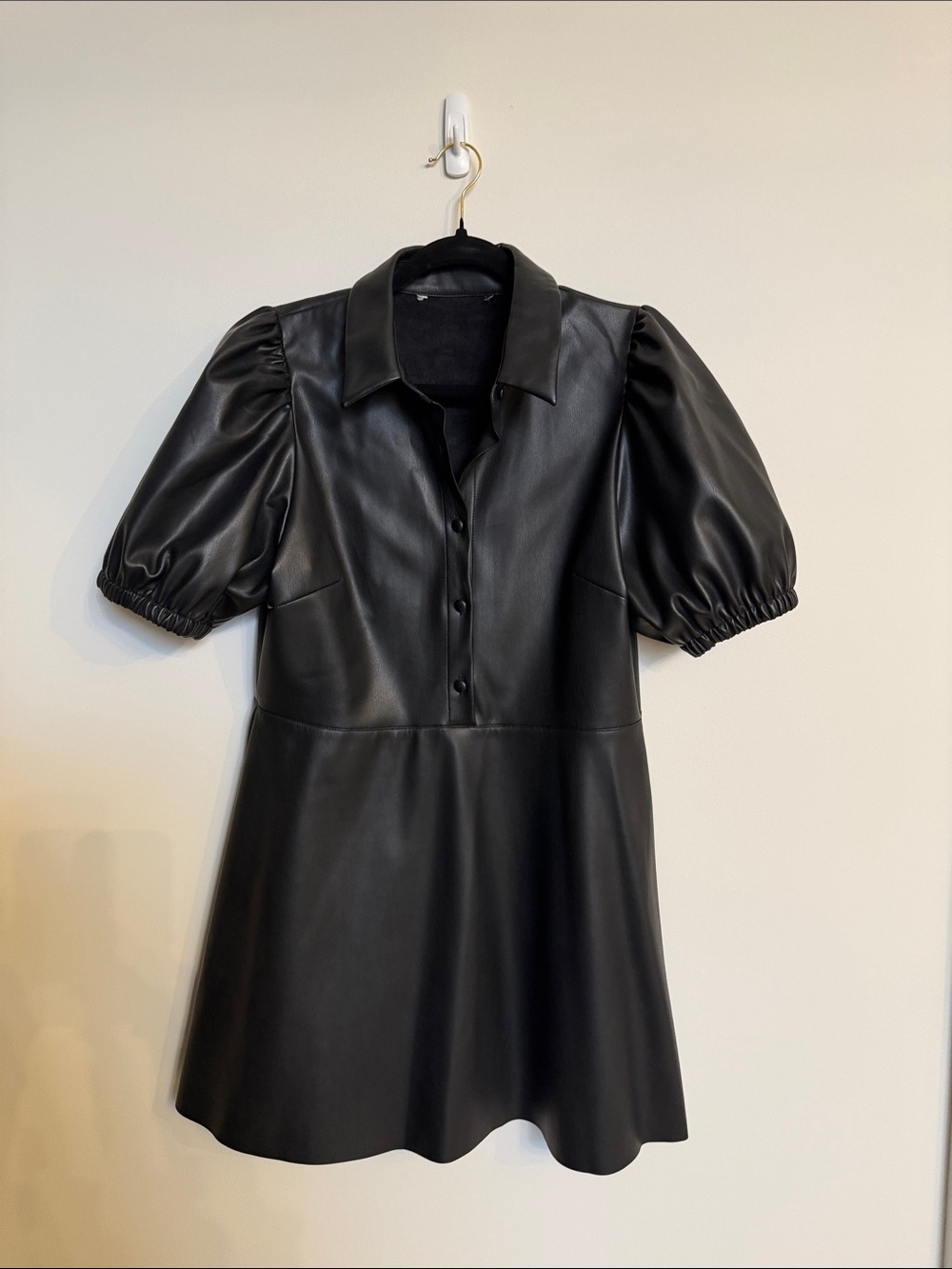 Zara Black Faux Leather Puff-Sleeve Mini Dress